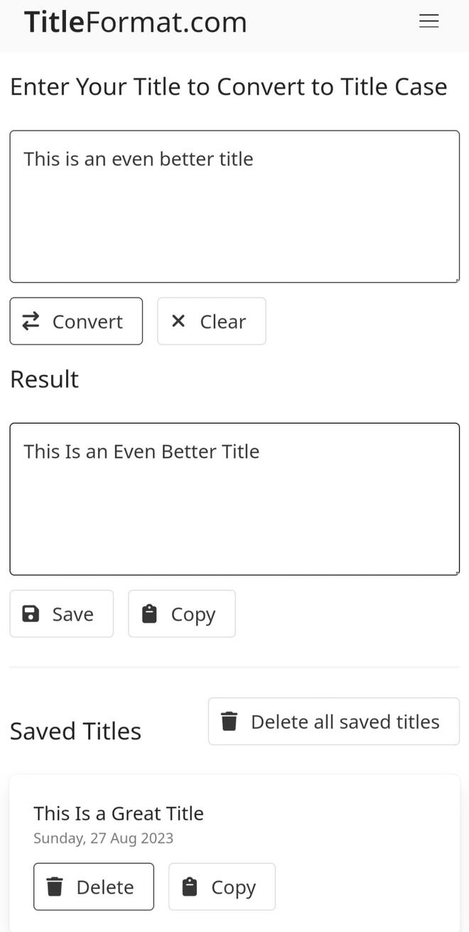 Screenshot of TitleFormat.com Title Case Converter